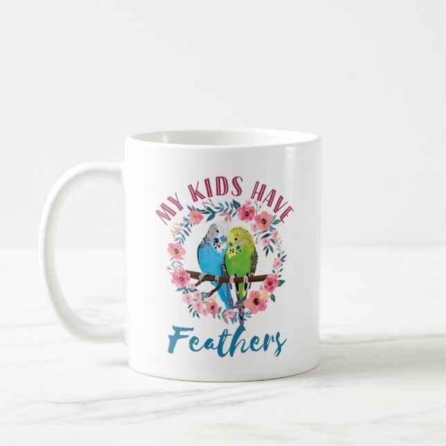 Budgie Parakeet Mamma mina barn har fjädrar Kaffemugg (Vänster)