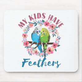 Budgie Parakeet Mamma mina barn har fjädrar Musmatta