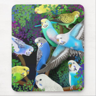 Budgie parakiter och Ferns Mousepad Musmatta