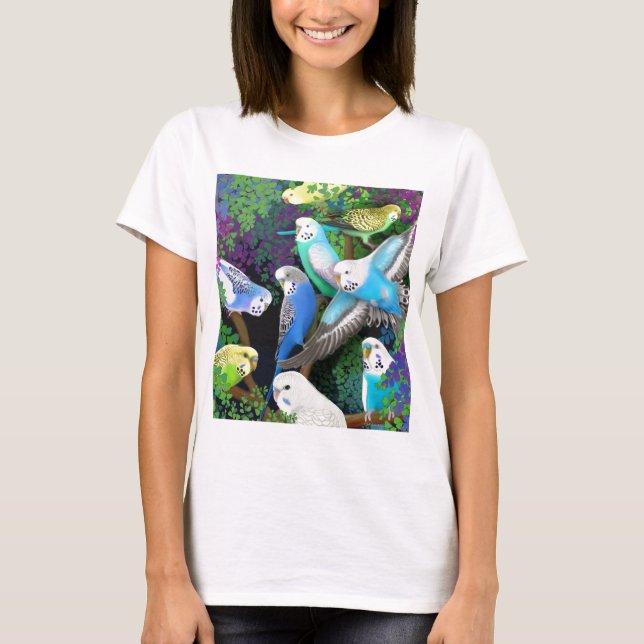 Budgie parakiter och Fernsdamer behandla som ett Tee Shirt (Framsida)