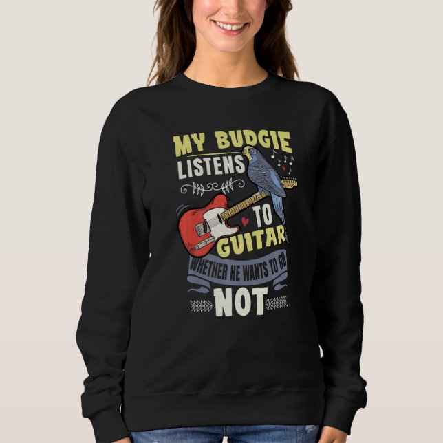 Budgie Plays Guitar Parrot Budgerigar Guita T Shirt (Framsida)