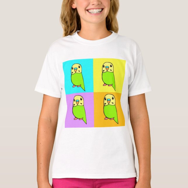 Budgie Pop Art Tee Shirt (Framsida)