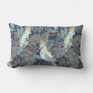 Budgie Rainforest Flowers Foliage Blue Background Lumbarkudde