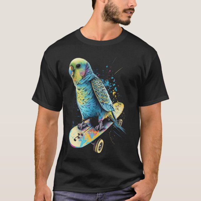 Budgie Skateboard Budgerigar Parakeet Bird 2 T Shirt (Framsida)
