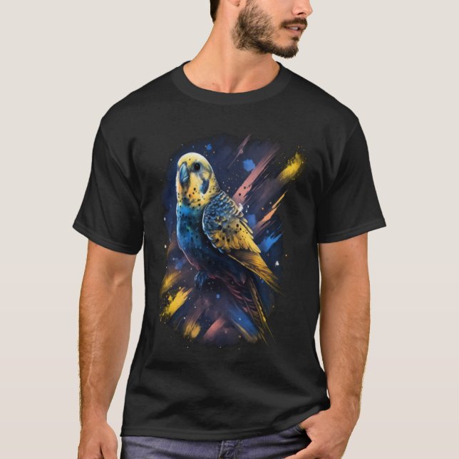 Budgie Space Budgerigar Parakeet Bird T Shirt (Framsida)