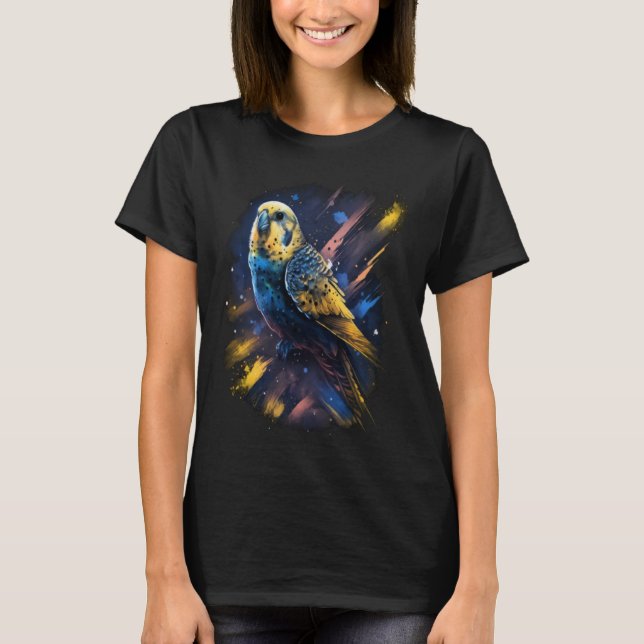 Budgie Space Budgerigar Parakeet Bird T Shirt (Framsida)