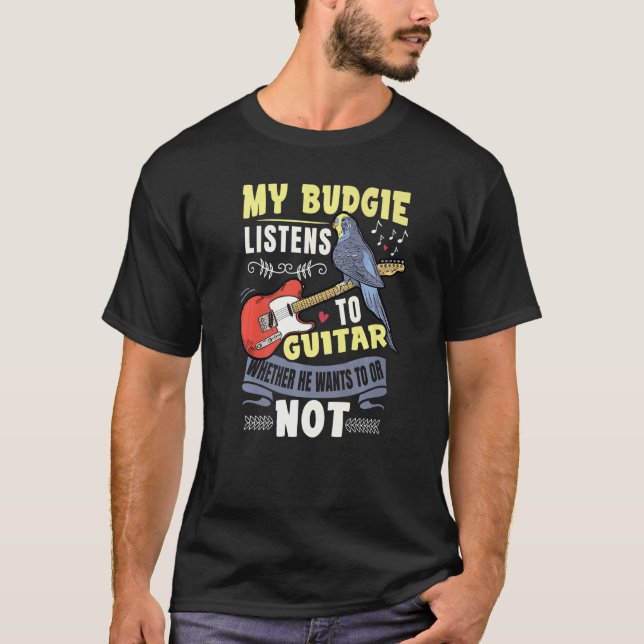 Budgie spelar gitarr papegoja undulat Budgie gitar T Shirt (Framsida)