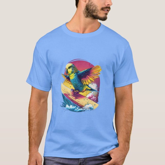 Budgie Surfboard Budgerigar Parakeet Bird Kawaii f T Shirt (Framsida)
