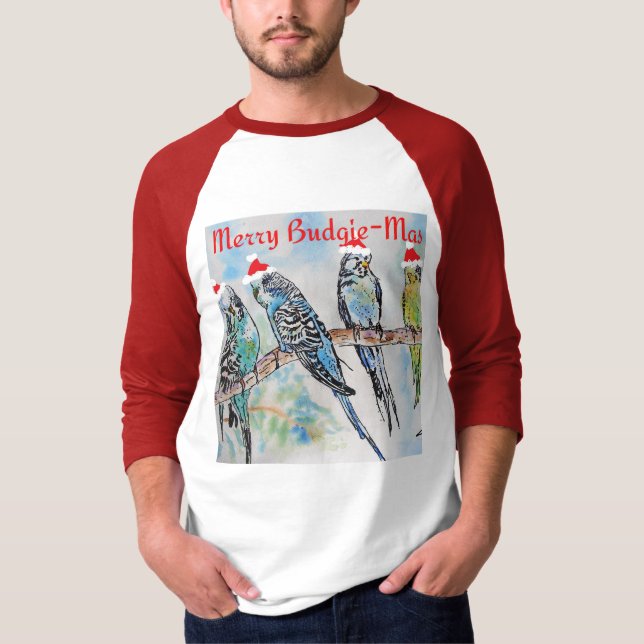 Budgie Undulat Jul Glad Budgie-mas T Shirt (Framsida)