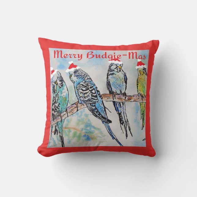 Budgie Undulat Mäns Rolig Jul Kudde (Framsida)