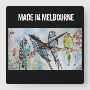 Budgie Undulatör Fågel Tillverkad I Melbourne Fågl Fyrkantig Klocka