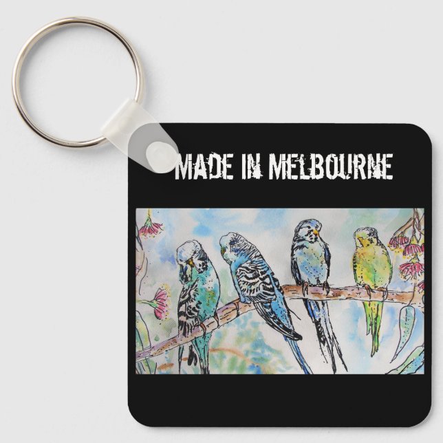 Budgie Undulatör Fågel Tillverkad I Melbourne Fågl Nyckelring (Framsida)