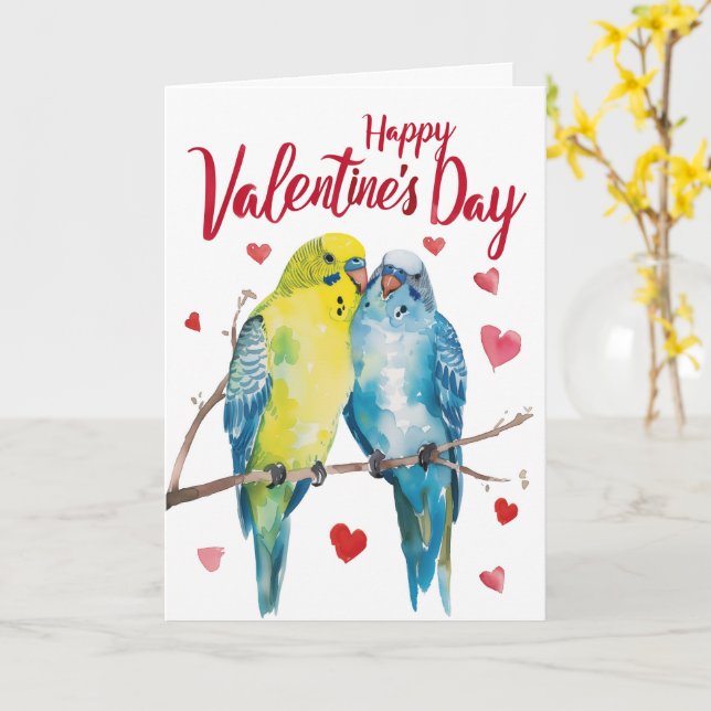 Budgie Valentine Kort (Gul blomma)