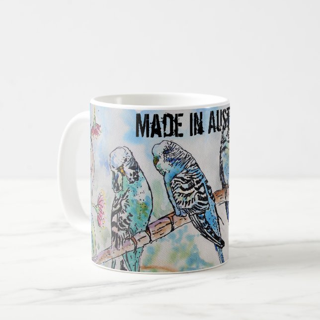 Budgie Watercolor Bird Cute Made in Australia Kaffemugg (Framsida vänster)