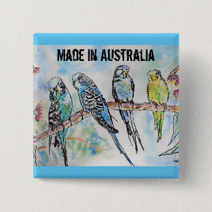 Budgie Watercolor Bird Cute Made in Australia Knapp