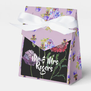 Budgie Watercolor blommande lila Bröllopstårta Box Presentaskar