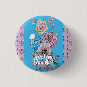 Budgie Watercolor blommigt Girls Dam Cute Badge Knapp