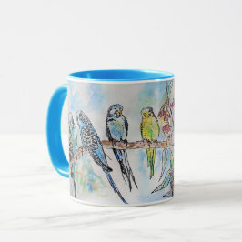 Budgie Watercolor Mugg Blue