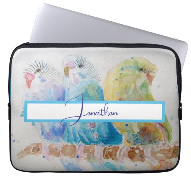 Budgie Watercolor Painting bird Budgies Aqua Teal Laptop Fodral (Framsidan)