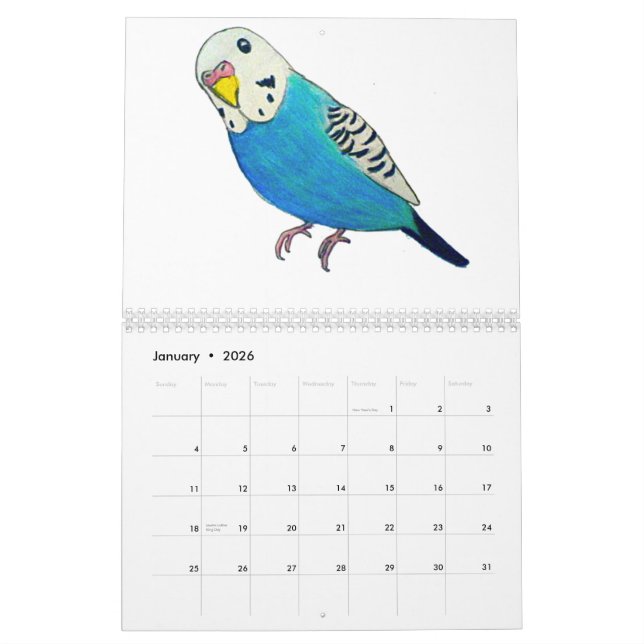 Budgies kalendrar kalender (Jan 2026)