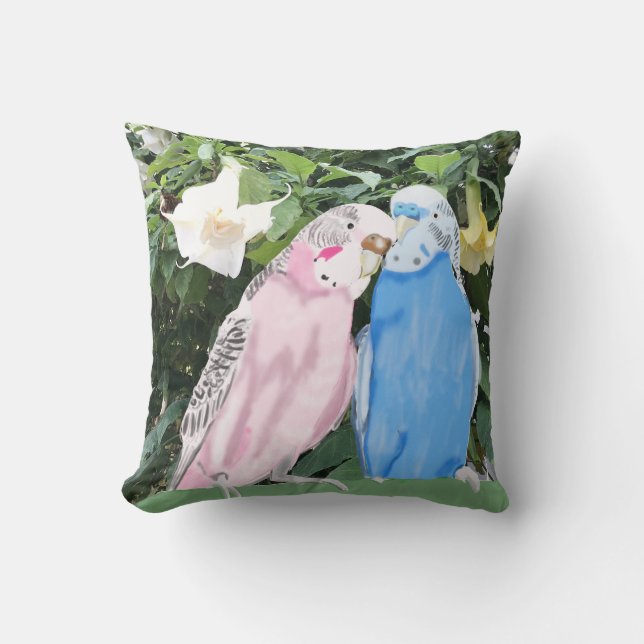 Budgies och blommor för vitängeltrumpet kudde (Framsida)