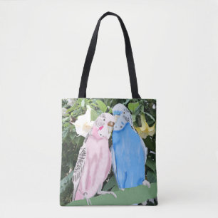 Budgies och white Angel Trumpet Flowers Tygkasse