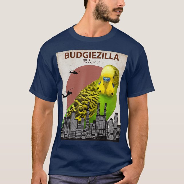 Budgiezilla Budgie för Budgerigar Parakeet T Shirt (Framsida)