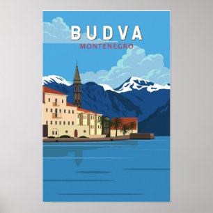 Budva Montenegro Retro Reseminner Konst Vintage Poster