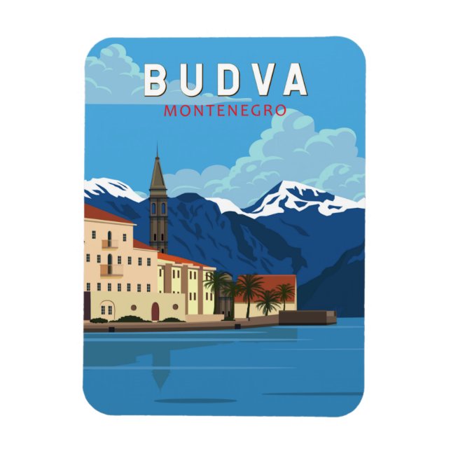 Budva Montenegro Retro Travel Art Vintage Magnet (Vertikal)