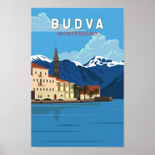 Budva Montenegro Retro Travel Art Vintage Poster