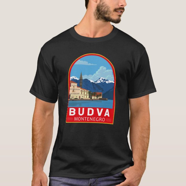 Budva Montenegro Retro Travel Art Vintage T Shirt (Framsida)