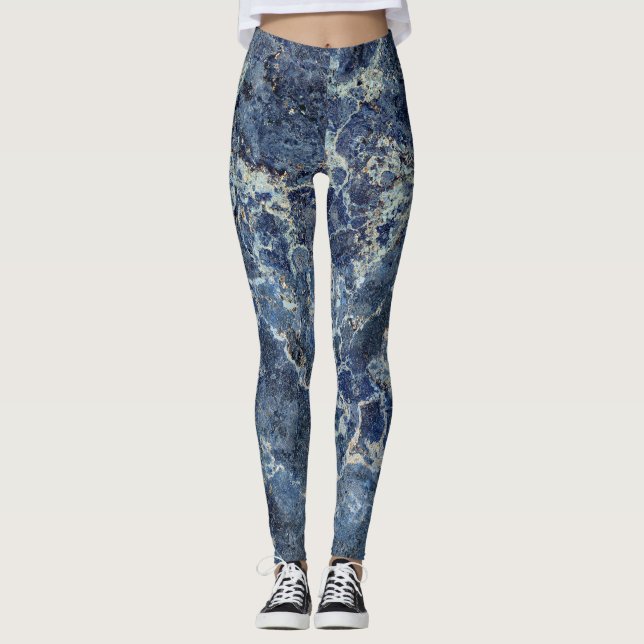 Bue Grått Black Marble & Beige Veins Leggings (Framsida)