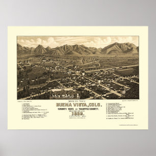 Buena Vista, CO Panoramic Karta - 1882 Poster