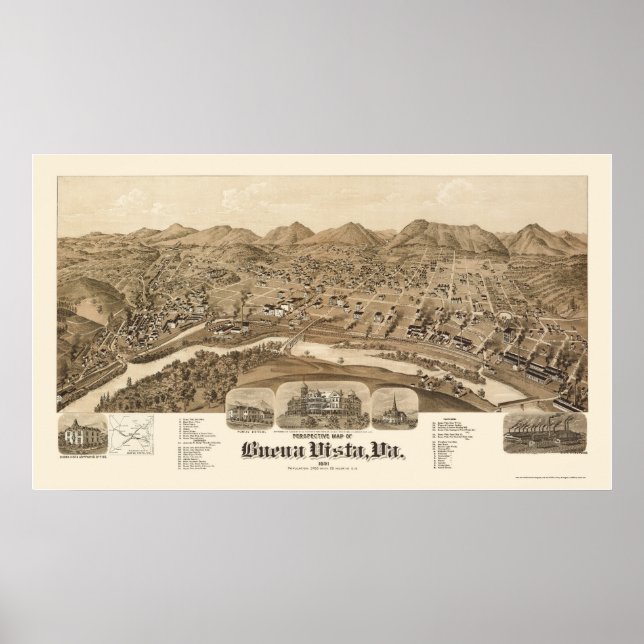 Buena Vista, VA Panoramic Karta - 1891 Poster (Framsidan)