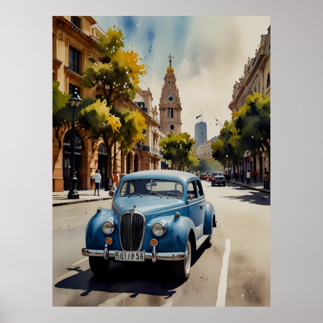 Buenos Aires akvarell konst Poster (Framsidan)