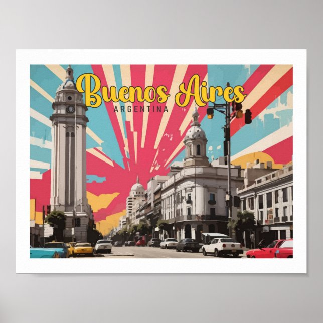 Buenos Aires Argentina Pop Art Travel Illustration Poster (Framsidan)