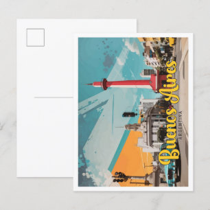 Buenos Aires Argentina Pop Art Travel Illustration Vykort