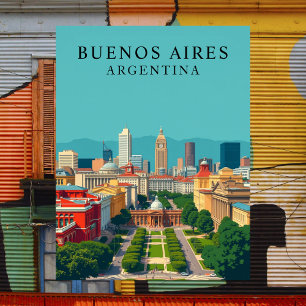 Buenos Aires, Argentina Retro Travel Art Vykort