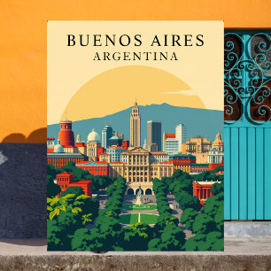 Buenos Aires, Argentina Retro Travel Art Vykort