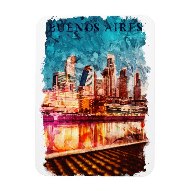 Buenos Aires Argentina Skyline av Nattens stad Magnet (Vertikal)