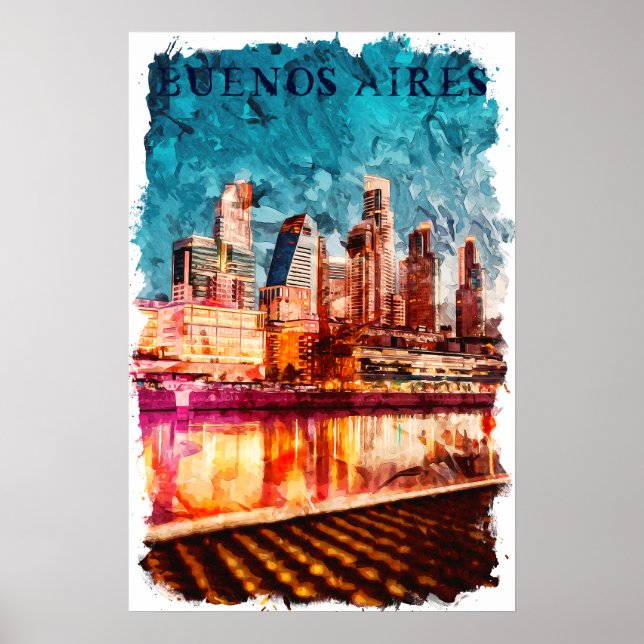 Buenos Aires Argentina Skyline av Nattens stad Poster (Framsidan)
