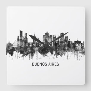 Buenos Aires Argentina Skyline BW Fyrkantig Klocka