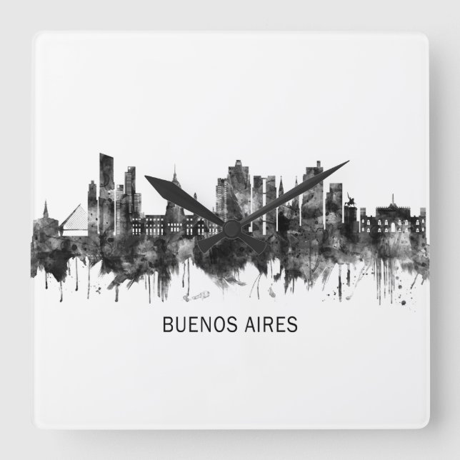 Buenos Aires Argentina Skyline BW Fyrkantig Klocka (Framsida)
