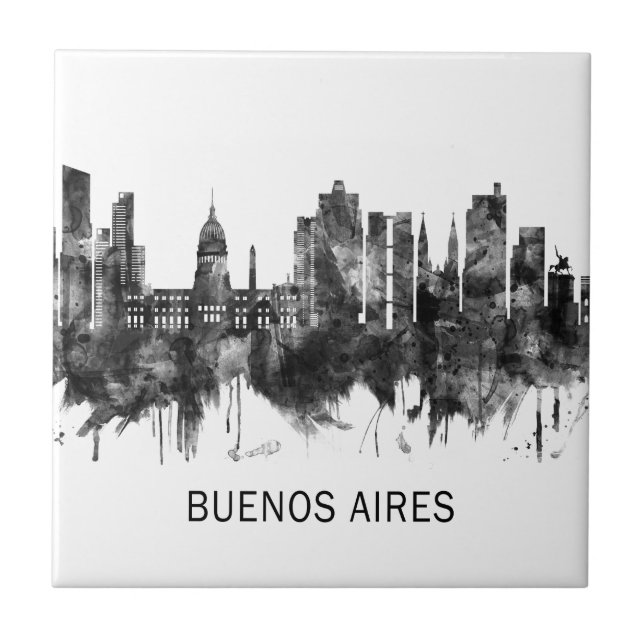 Buenos Aires Argentina Skyline BW Kakelplatta (Framsidan)