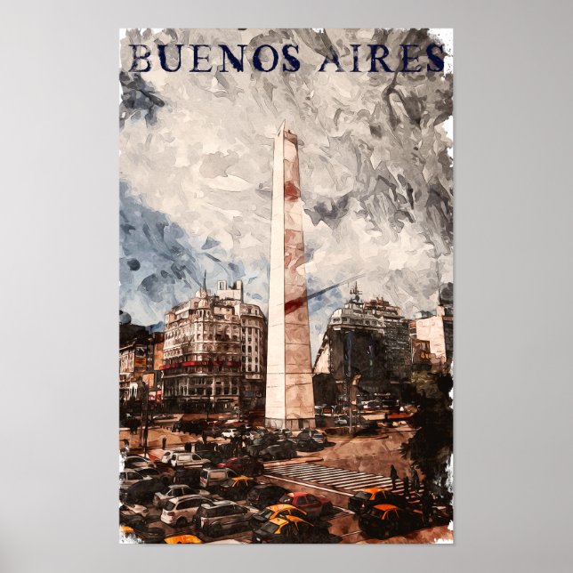 Buenos Aires Argentina Skyline Watercolor Poster (Framsidan)