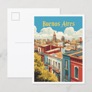 Buenos Aires Argentina Vintage resor Illustration Vykort