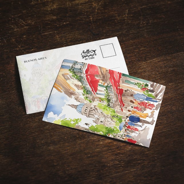 Buenos Aires Argentina Watercolor Postcard Inbjudningar (Skapare uppladdad)