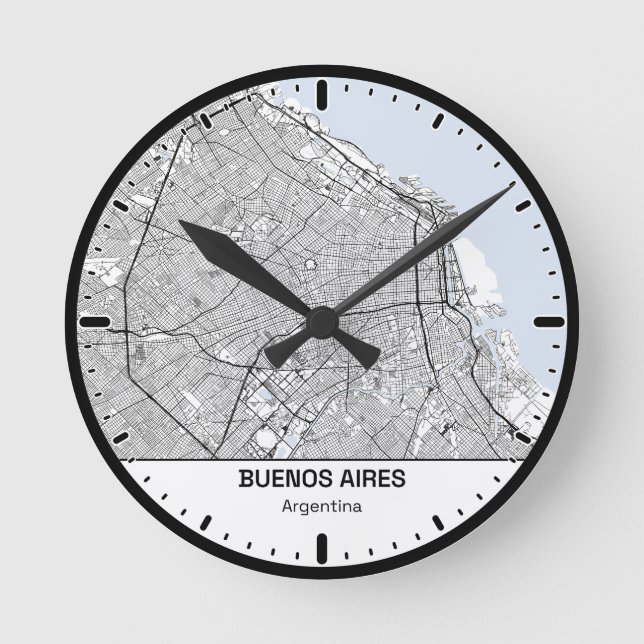 Buenos Aires Clock City Line Art Rund Klocka (Framsida)