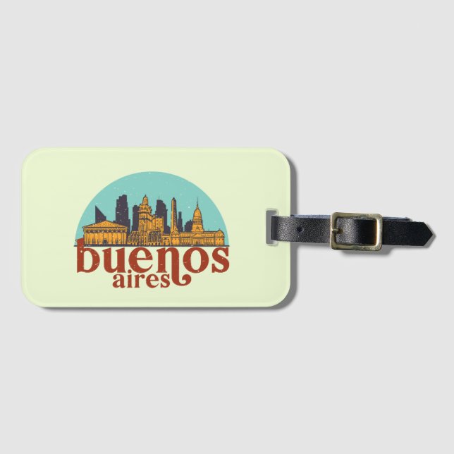 Buenos Aires Retro City Skyline Cityscape Art Bagagebricka (Framsida horisontal)