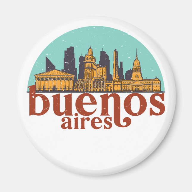 Buenos Aires Retro City Skyline Cityscape Art Magnet (Framsidan)